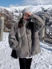 Plush Furry Thick Hooded Women Jacket