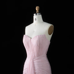 Pink Strapless Chiffon Trumpet Evening Dress
