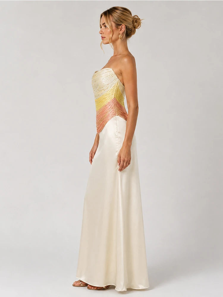 Ombre strapless bodice and ivory column skirt two-piece set