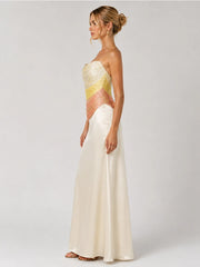 Ombre strapless bodice and ivory column skirt two-piece set