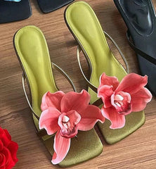 Satin Flower Open Toe Thin Heeled Dress Sandals