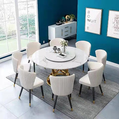 Golden Marble Dining Table and Chairs For Large Family