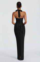 Halter Neck Corset Boned Bodycon Maxi Dress