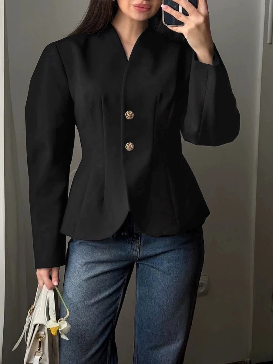 Black tailored puff sleeve blazer