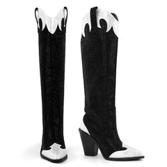 Knee high rhinestone cowboy boots - front view