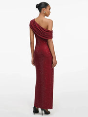 One shoulder ruched embellished gown dress
