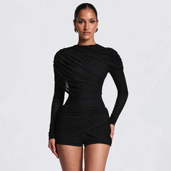Draped Ruched Long Sleeve Jumpsuit