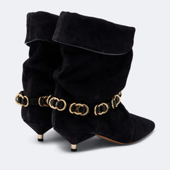 Fold Over Suede Kitten Heel Boots