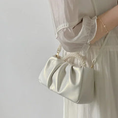 Gathered Clutch Bag with Pearl Handle