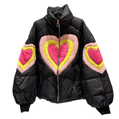 Heart Print Down Jacket Spliced Cotton Thick Warm Parkas