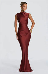 Satin High Neck Mermaid Maxi Dress