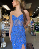 Blue Mermaid Corset Tulle Prom Dresses For Women