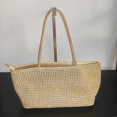Crystal-Embellished Tote Bag with Chain Straps