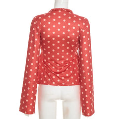 Red Polka Dot V neck Tie Front Top