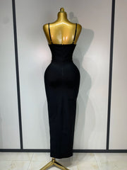 Strapless V-Neck Crystal Embellished Body-Con Maxi Dress