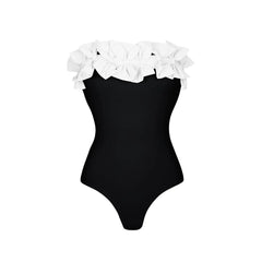 Strapless Swimsuit and High-Waist Maxi Skirt Set with Floral Appliqu��s