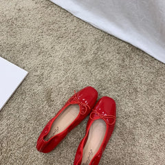 Red Ballet Flats with Bow Detail