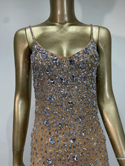 Rhinestone Mesh Embellished Spaghetti Strap Maxi Dress
