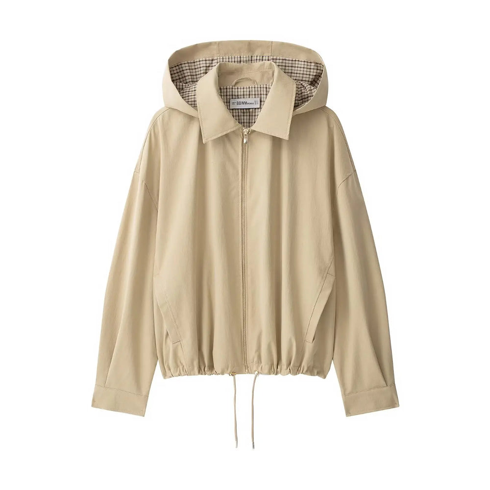 Jacket with detachable hood and drawstring hem detail