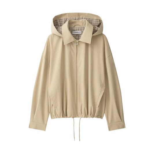 Jacket with detachable hood and drawstring hem detail
