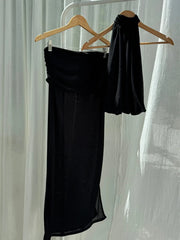 Halter Crop Top and Ruched Maxi Skirt Set
