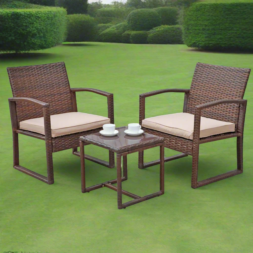 3PCS Outdoor Wicker Rattan Chair Set with Coffee Table Golden Atelier