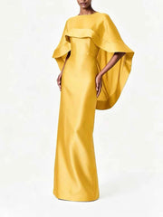 Yellow Cape Overlay Maxi Dress