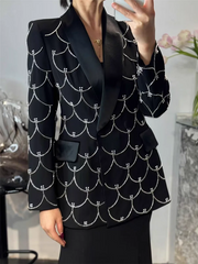 Beaded Pattern Blazer – Luxe Scallop Sequin Tailored Jacket