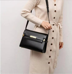 Black Structured Messenger Flap Shoulder Bag