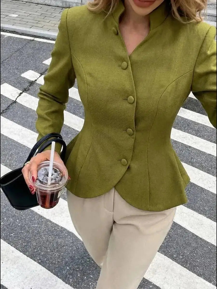 Stand collar peplum hem blazer