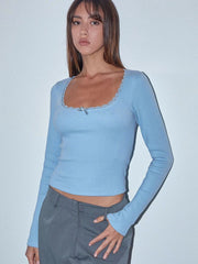 Square Neck Lace Trim Crop Top