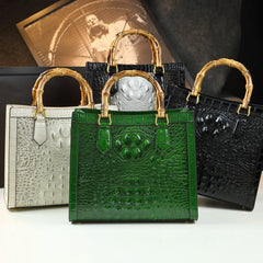 Leather Bamboo Crocodile Pattern Messenger Bags White, Green, Black, Golden Atelier 3