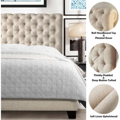 King Beige Upholstered Bed Frame.