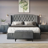 41897403285709/Velvet Wingback Panel Upholstered Queen Bed with Storage