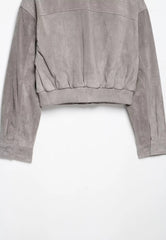 Back view of grey suede cropped jacket