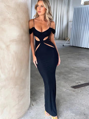 Hollow Out Spaghetti Strap Backless Long Dress