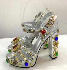 Embellished Platform Chunky Heel Sandals
