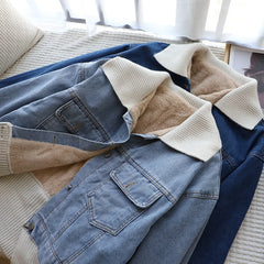 Denim Knit Splicing Thicken Overcoat Jeans Jacket