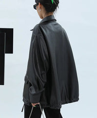 Oversized Casual Waterproof Black Soft Pu Leather Jacket