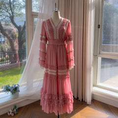 Ruffled V-Neck Chiffon Maxi Dress on a mannequin