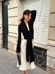 Long V-Neck Bell Sleeve Wrap Top