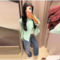 Textured Cropped Fringed Collar Jacket