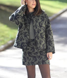 Quilted Green Pattern Long Sleeves Cardigan And Mini Skirt