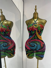 Floral halter mini dress with sequins