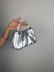 Gathered Clutch Bag with Pearl Handle