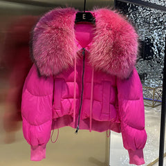 Women Short Jacket Large Fur Collar Thick Outerwear 