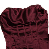 Strapless Dress Satin Elastic Mini Wine Red Dress For Women