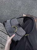 Women's Texture Spliced Denim Handbag