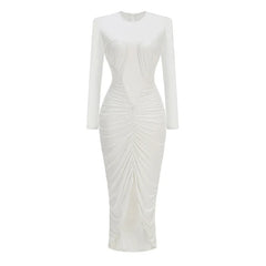 Long sleeve ruched split hem dress front studio view