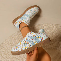 Floral Round Toe Lace Up Sneakers